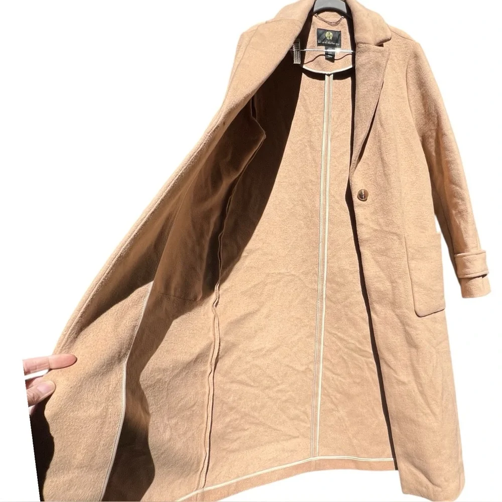 HOUSE OF HARLOW 1960 Wool Coat Long Pea Coat Camel Beige Tan Size Medium - Picture 3 of 11